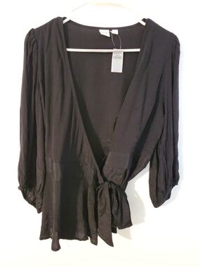 Gap Black Wrap Blouse with Tie Waist